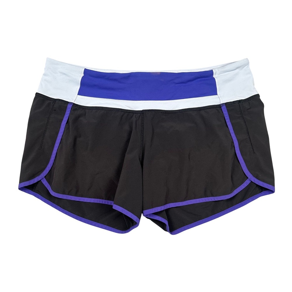 Lululemon Run Times Shorts Women 10 Black Bruised Berry 4" Lined Run Gym Workout